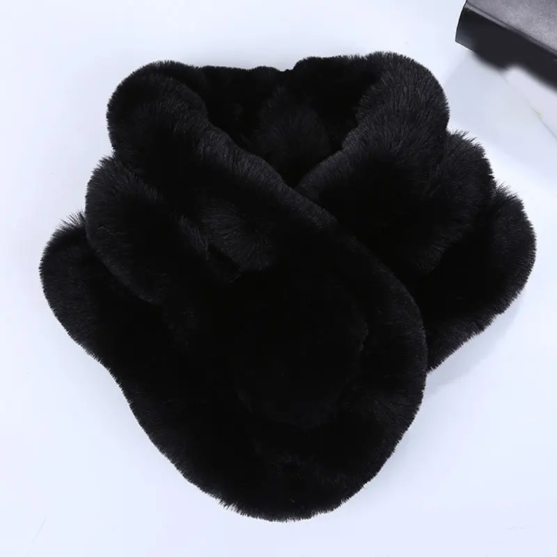

Women Winter Warm Plush Scarfs Faux Fur Cross Collar Scarf Thick Snood Scarves Soft Windproof Antifreeze Neckerchief Accessories