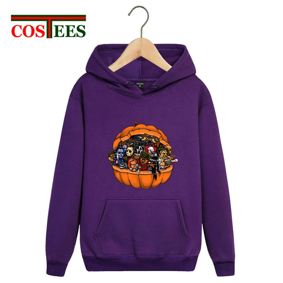 Толстовки с капюшоном в стиле Харадзюку на Хеллоуин изображением тыквы Джейсона