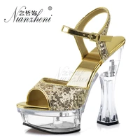 party dress 14cm super high stripper heeled shoes crystal spool heels bling shallow open toe 6 inches womens platform sandals