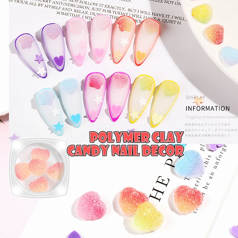 

1 Box 3D Heart Star Nail Art Decorations Gradient Colorful Soft Fudge Fruit Slice Sweet Candy DIY Accessories for Nails Manicure