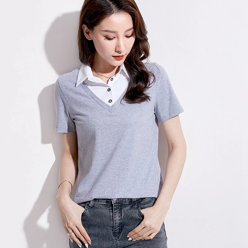 Женская рубашка поло 99% хлопок хлопковая с воротником черная розовая серая