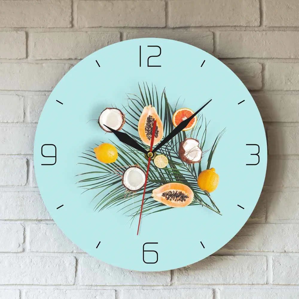 Фрукты и Пальмовые Листья на пастельно-голубом фоне новая Скандинавская Мода