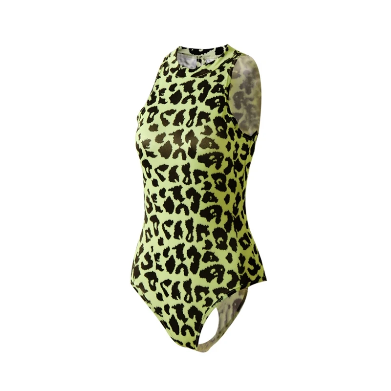 

Sexy Sleeveless Bodysuit Women Skinny Leopard Half Turtleneck Jumpsuit Female Overalls Clubwear