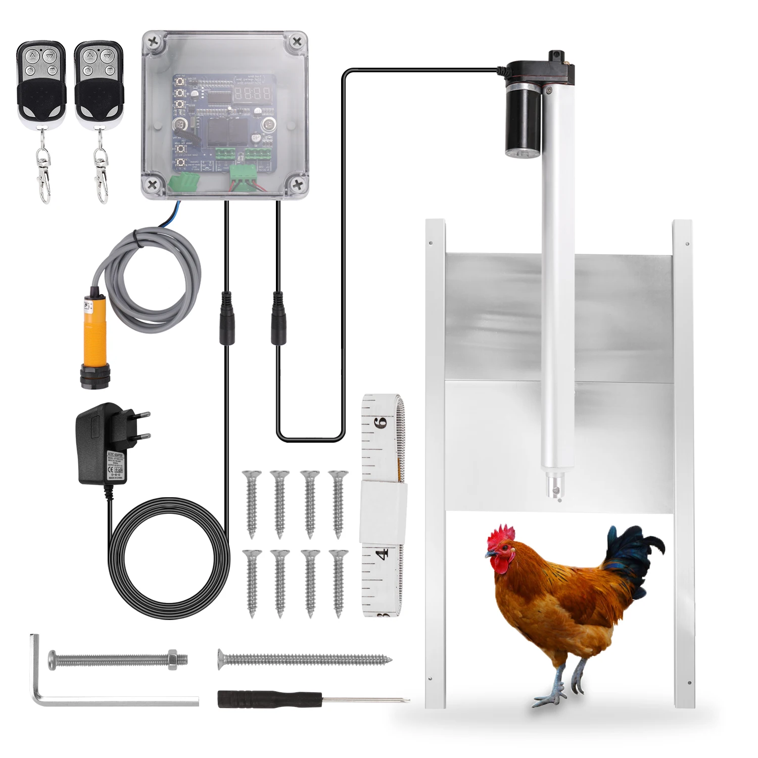 

Automatic Chicken Coop Door Opener Kit Timer Controller Remote Control Infrared Photoelectric Control IP44 Protection Level