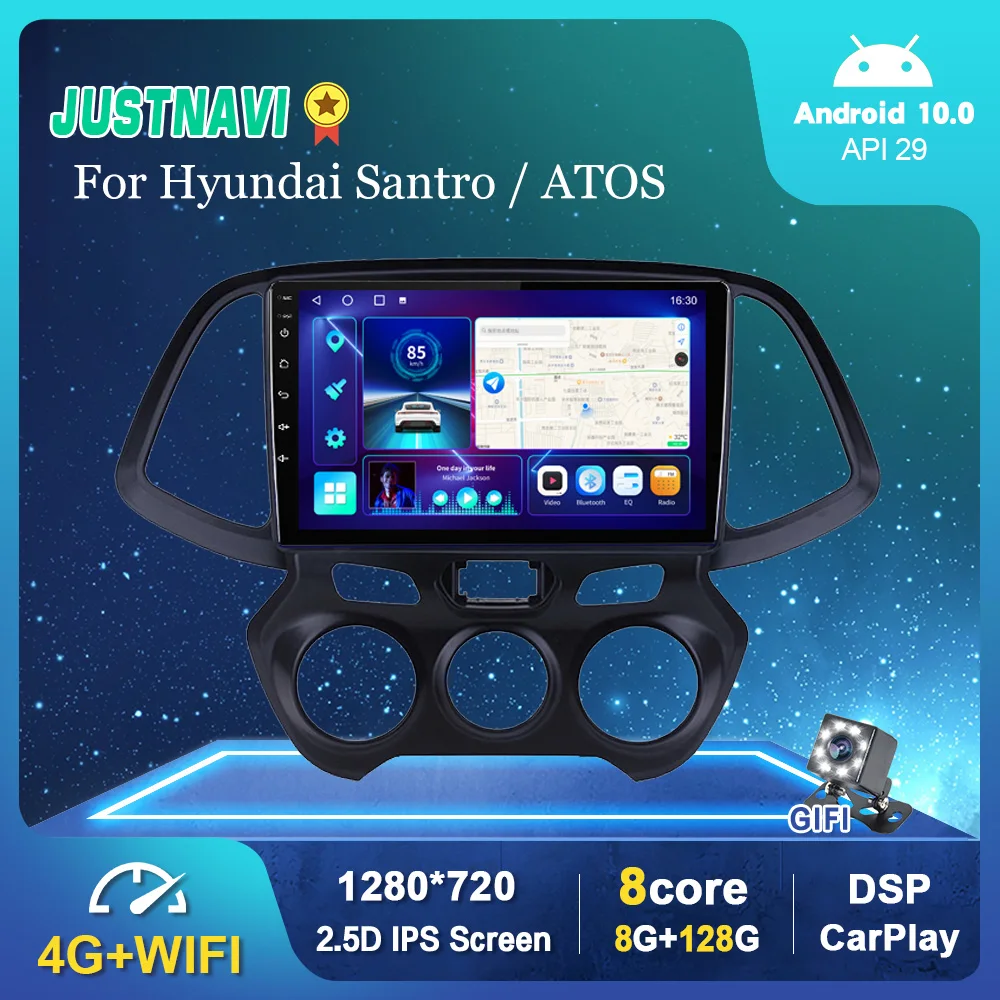 

Автомагнитола для Hyundai Santro/ATOS, мультимедийный видеоплеер с 8-ядерным процессором, GPS-Навигатором, без DVD, для Hyundai Santro / ATOS 2018, Android 10,0, типоразме...