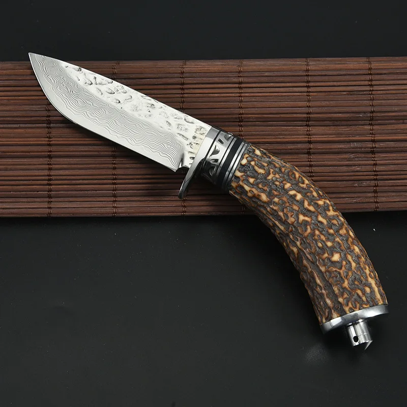 Нож из дамасской стали с фиксированным лезвием искусственный охотничий нож