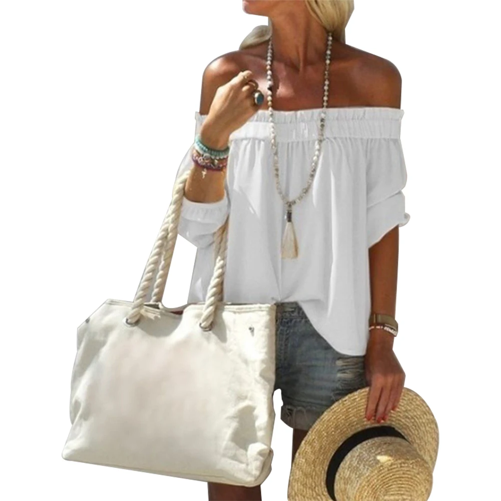 Пляжная Повседневная Блузка с открытыми плечами для путешествий женская рукав