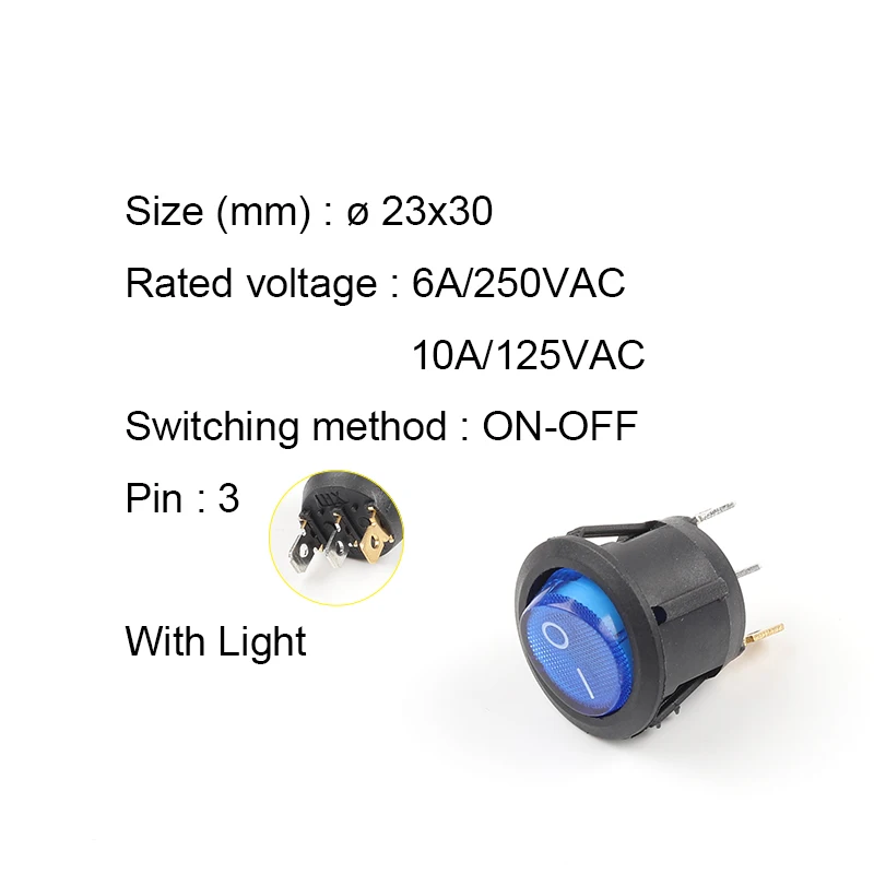5PCS 23MM KCD1 Round Rocker Switch 2/3Pin ON-OFF-ON 2/3 Position 6A/250VAC 10A/125VAC SPST LED Car Push Button With Light | Обустройство