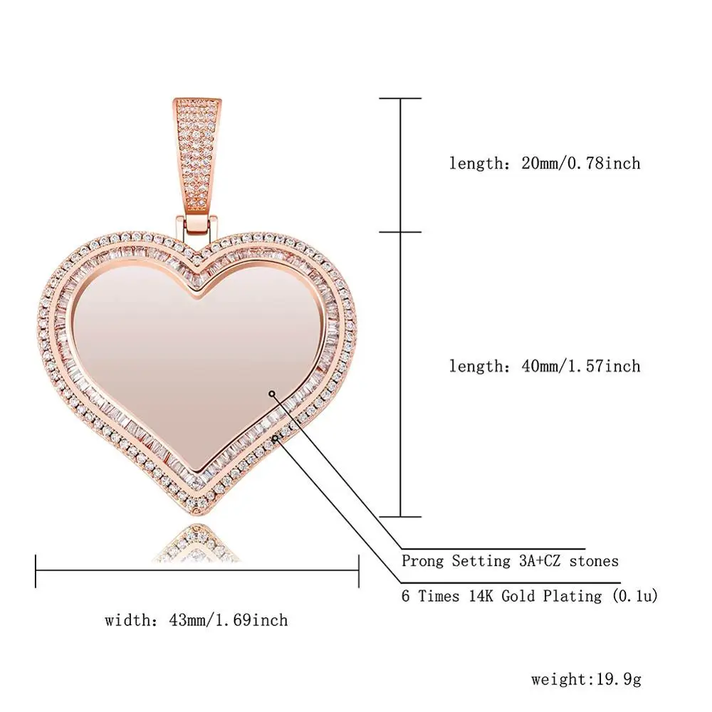 

Gucy New Heart Custom Made Photo Roundness Solid Back Pendant & Necklace With Tennis Chain Cubic Zircon Men's Hop Jewelry