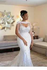New African Arabic Plus Size Wedding Dresses Sheer Long Sleeves Off Shoulder Appliques Puffy Long Modest Bridal Gowns