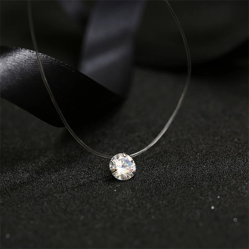 

Choker Invisible Fish Line Crystal Necklace Pendants Neck Zircon Woman Clavicle Chain Lady Femme Collar Necklaces