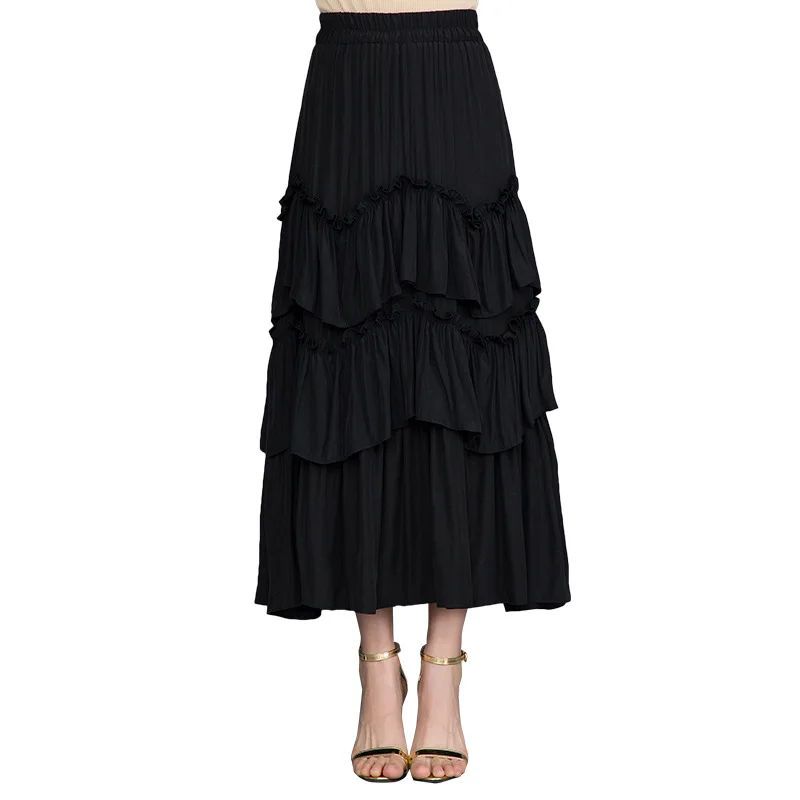 

2021 Summer New Elastic High Waist Slim Solid Color Wild Casual Plus Size Western Style Women A-line Pleated Skirt Free Shipping