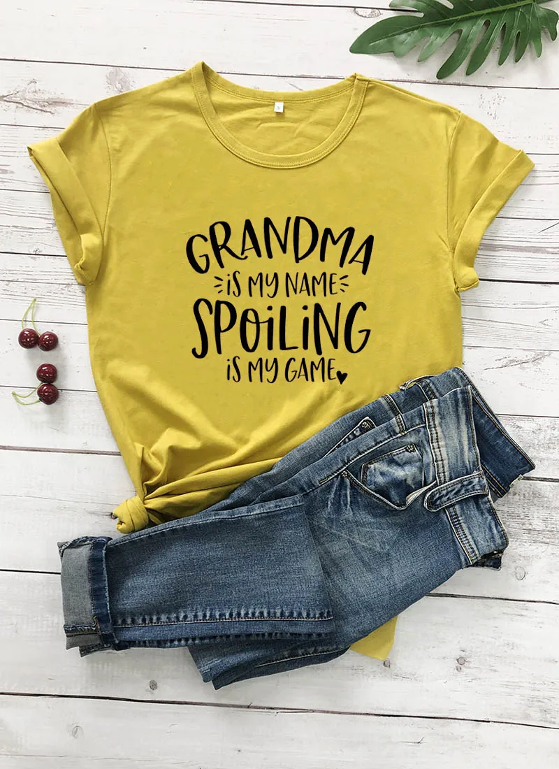 Grandma is my name Spoiling is my game, Новое поступление, забавная футболка из хлопка, новая рубашка для мамы, подарок для мамы, милые футболки для мамы