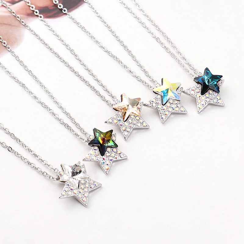 Новый Цвет Фул ожерелье со звездами кулон украшен стразами из Австрии серебряные