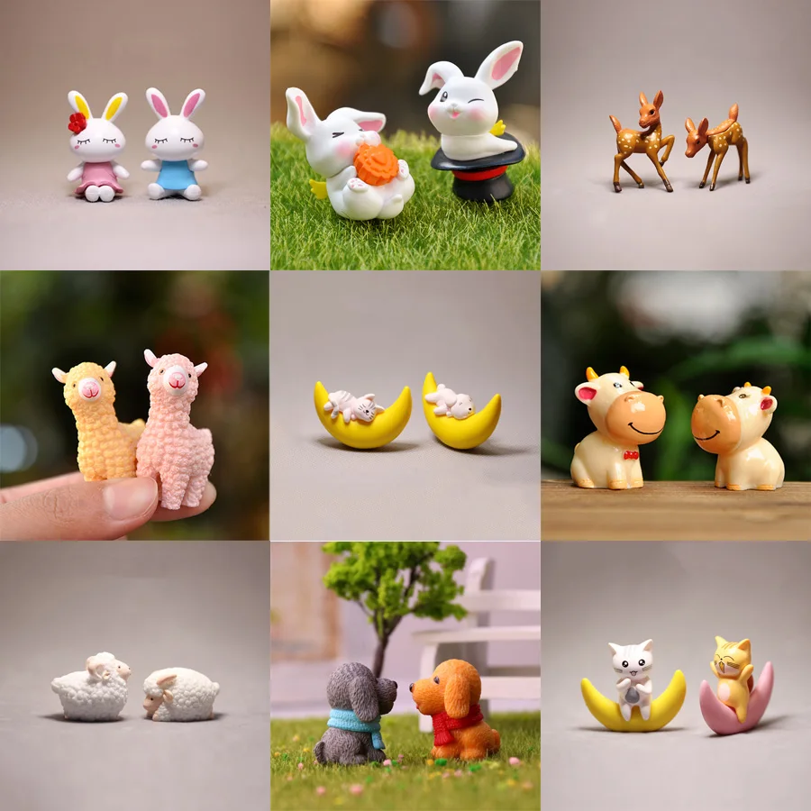 BAIUFOR пара мультяшных животных [1] миниатюры овечка кролик Лебедь DIY статуэтки для