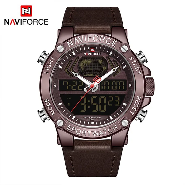 Coffee NAVIFORCE мужские часы Топ люксовый бренд спортивные цифровые наручные часы водонепроницаемые с двойным дисплеем военные мужские часы Relogio Masculino - Цвет: Coffee