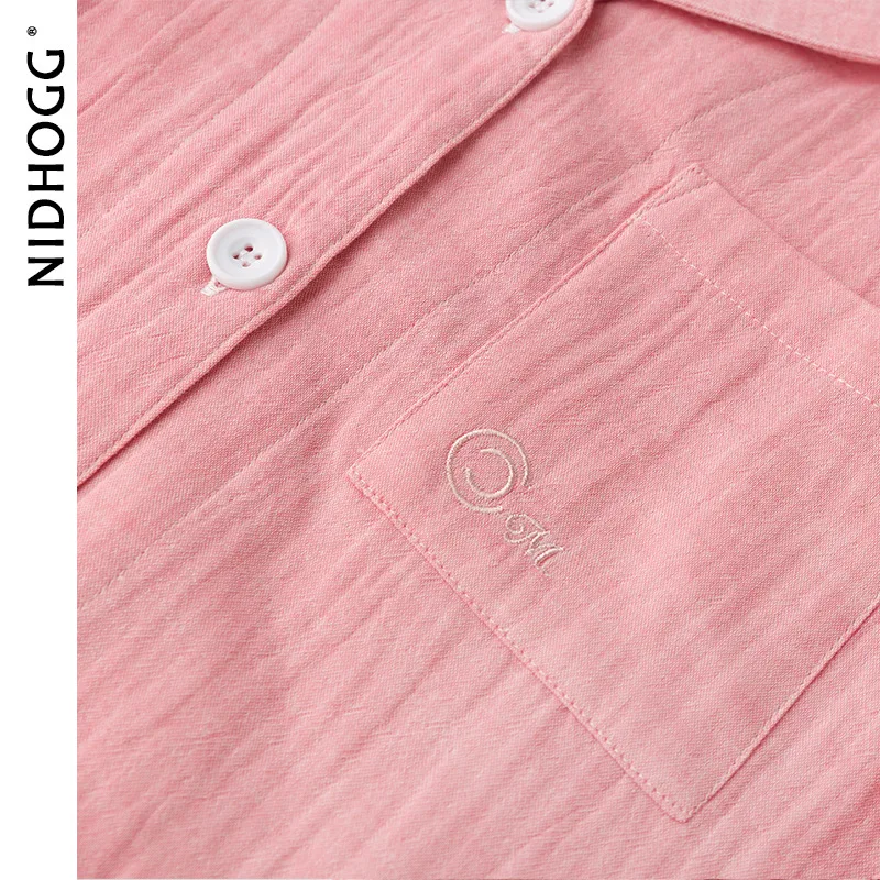 

Autumn 100% Cotton Gauze Men Sleepwear Pure Color Embroidered Mens Pajama Set Turn-down Collar Pajamas Classic Pijama Man Set