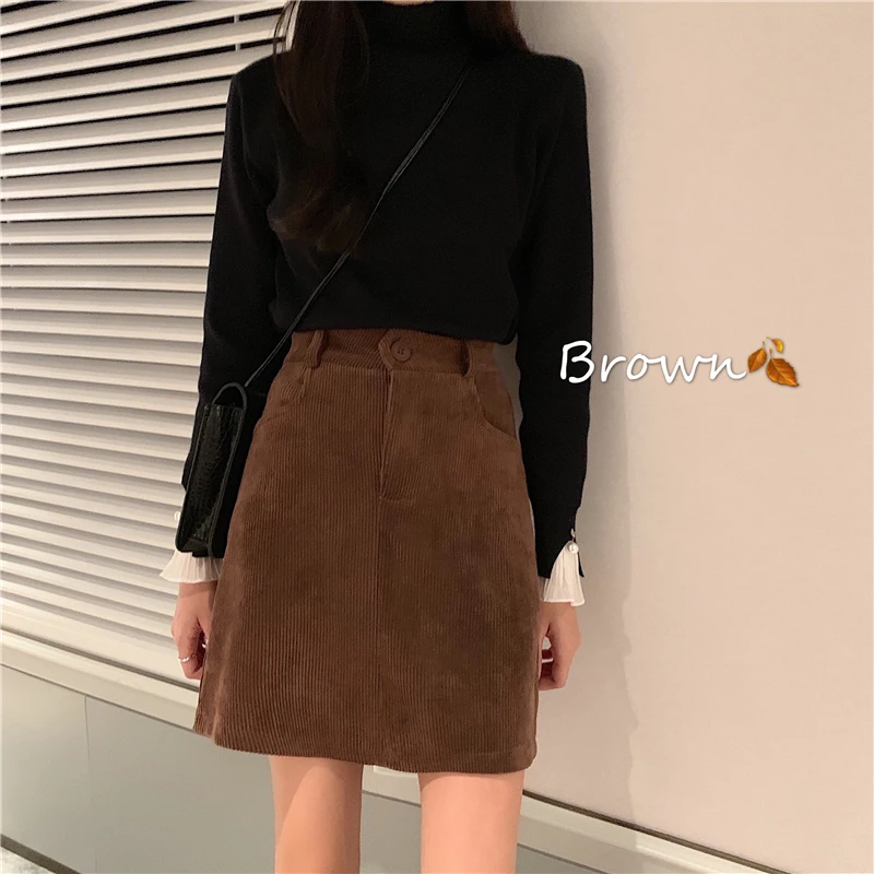 2019 корейская женская зимняя Вельветовая короткая юбка с высокой талией