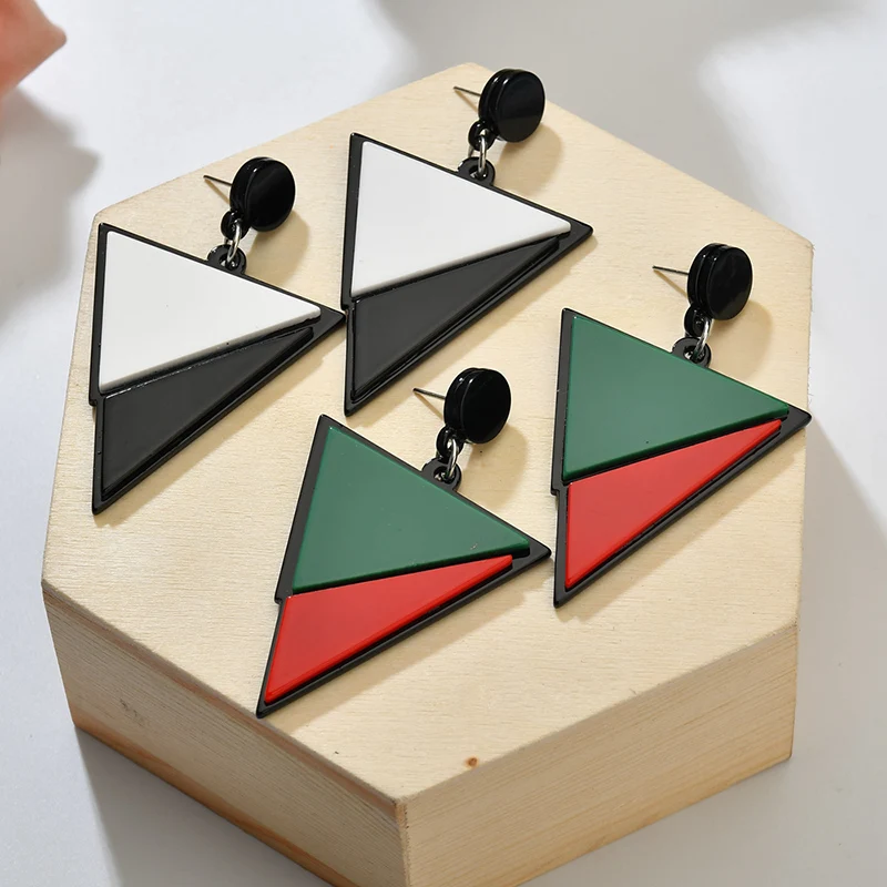 Earrings Geometric Triangle Black White Red Green Big Acrylic Minimalist Jewelry Simple Women | Украшения и аксессуары