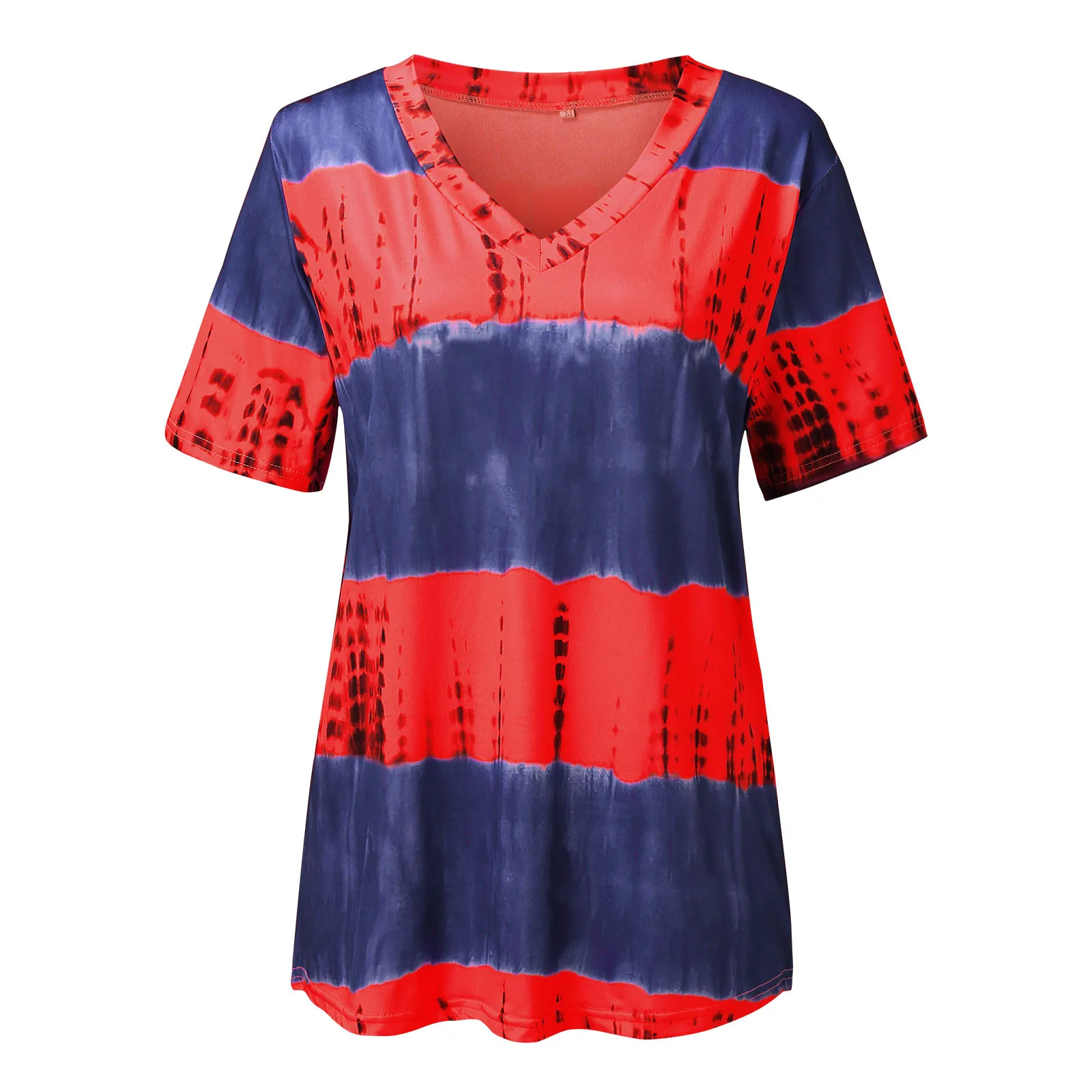 

Tie-dye Striped Blouse Women Summer Short Sleeve Loose V-neck Casual Womens Tops And Blouses Oversized Roupas Femininas Blusas