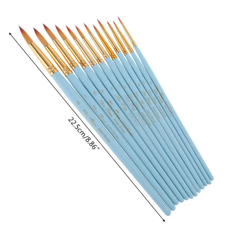 

12pcs Round Pointed Spike Tip Oil Painting Watercolor Brushes Nylon Hair Paintbrushes Set Different Size Fine Drawing Tool