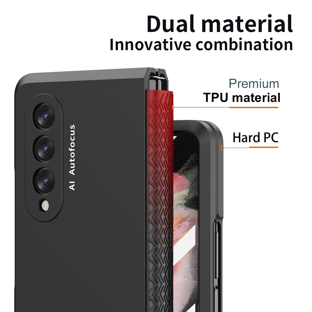 Bisagra de TPU suave de protecci&oacute;n, funda de tel&eacute;fono de PC dura esmerilada para Samsung Galaxy Z Fold 3 Fold2 5G, cubierta protectora con pel&iacute;cula de vidrio frontal-2