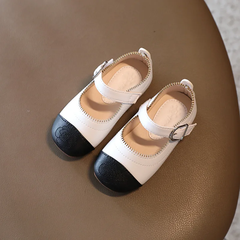 Spring Autumn Girls Shoes Black White Patchwork Leather Kids Flats Children Mary Janes Baby Princess Shoe Toddlers |