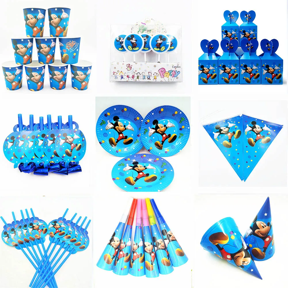 

Mickey Mouse Party Supplies Napkins Cups Plates Balloon Straw Candles Popcorn Forks Mickey Birthday Party Decorations Kids