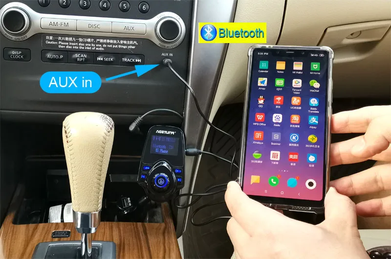 AGETUNR T10 1,4" Bluetooth автомобильный комплект громкой связи FM передатчик MP3 музыкальный плеер 5V 2.1A зарядных порта USB для автомобиля Зарядное устройство Поддержка AUX вход и выход