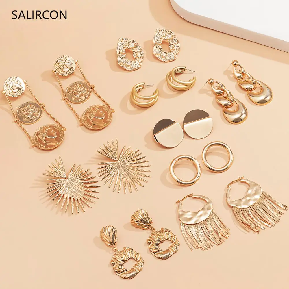 Salircon геометрически монета ракушка Необычные большие длинные серьги для женщин в