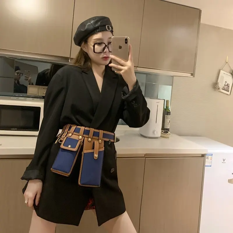 

2 Pieces Women's Waist Bag Fashion Leather Belt Bags Female Fanny Pack Hip Hop Shoulder Crossbody Chest Bag For Phone Waist Pack