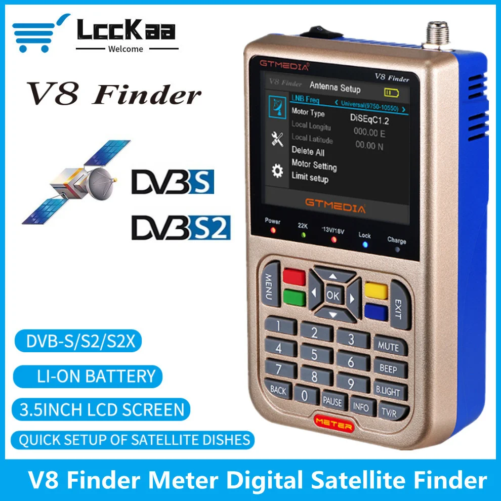 

LccKaa V8 Finder Meter Digital Satellite Finder DVB S/S2/S2X HD 1080P Receptor TV Signal Receiver Sat Decoder Location Finder