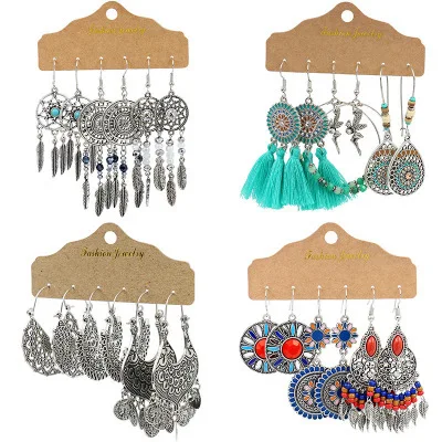 Набор женских винтажных серег-подвесок в этническом стиле | Украшения и