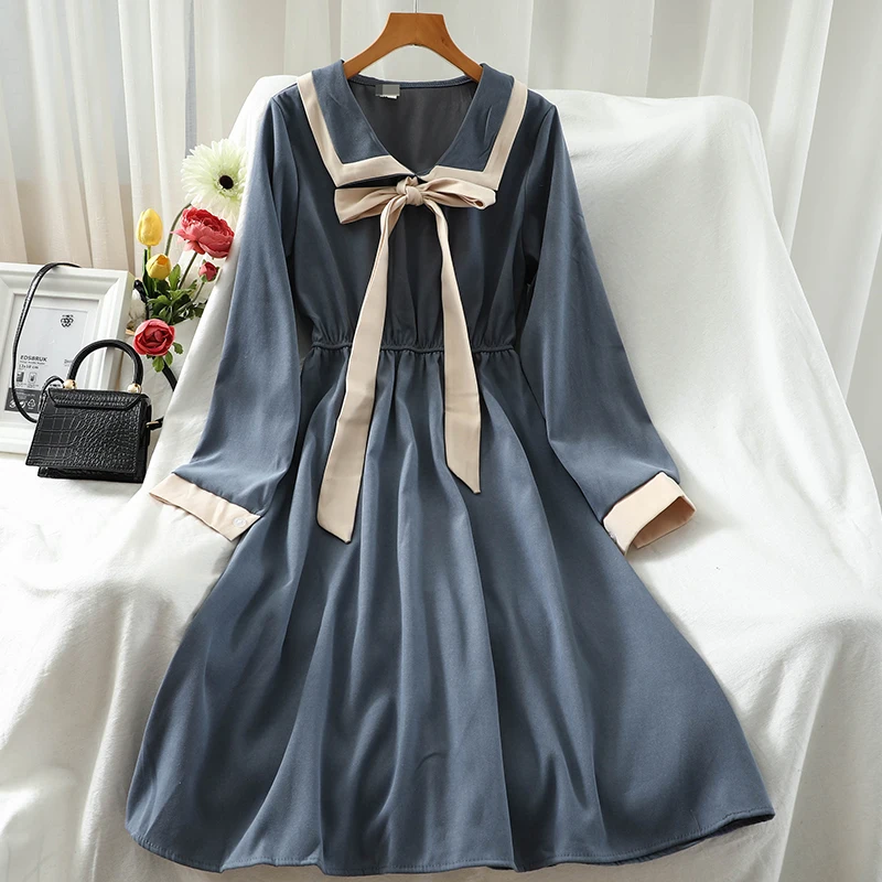 

Женское Плиссированное мини-платье JK с длинным рукавом и воротником-лодочкой в японском стиле