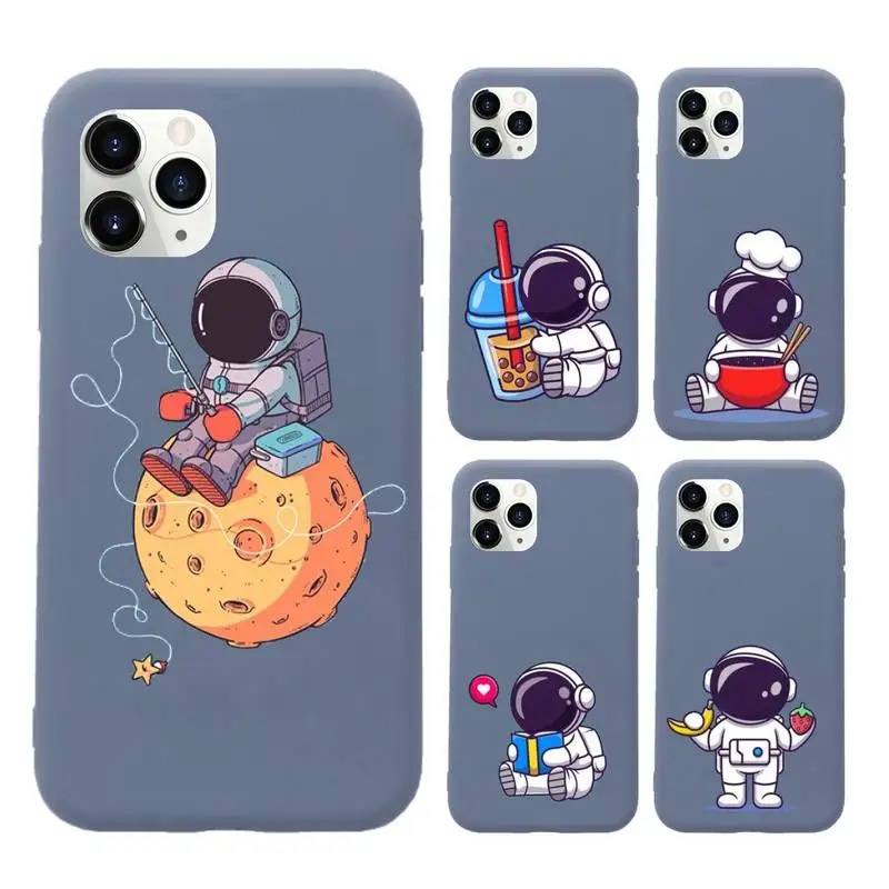 

Cute cartoon astronaut Phone Case Candy Color for iPhone 6 7 8 11 12 s mini pro X XS XR MAX Plus