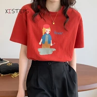 2021 summer new women cotton t shirts black red ladies fashion tops printed female clothings loose tee shirts
