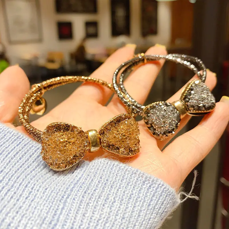 

Bowknot Rhinestone Rope Fashion Delicate Sweet Lovely Women Crystal Rhinestone Ponytail Holder Bowknot Hair Rope