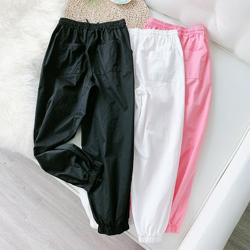 Женские брюки-карго TIGENA розовые и белые повседневные брюки с высокой талией в