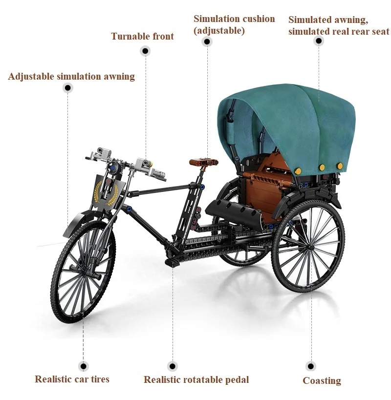Старый рикша из Шанхая строительные блоки MOC ностальгия автомобиль гора тандем
