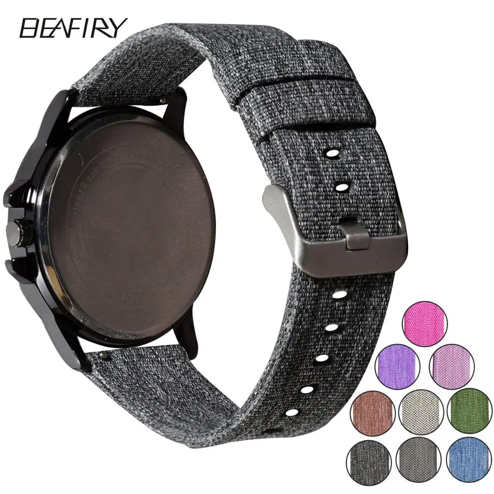 BEAFIRY Quick Release 20mm  22mm 24mm Strap Breathable Woven Nylon Watch Band Canvas Watchbands Belt Sports for men women Black