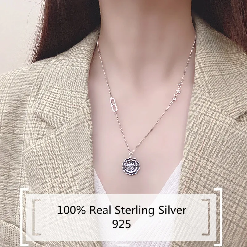 

Pure 925 Sterling Silver Necklace INS Vintage Gorgeous DAY DERAM Sun Pedant European Handmade Silver Star Sweater Chaine d'Ancre