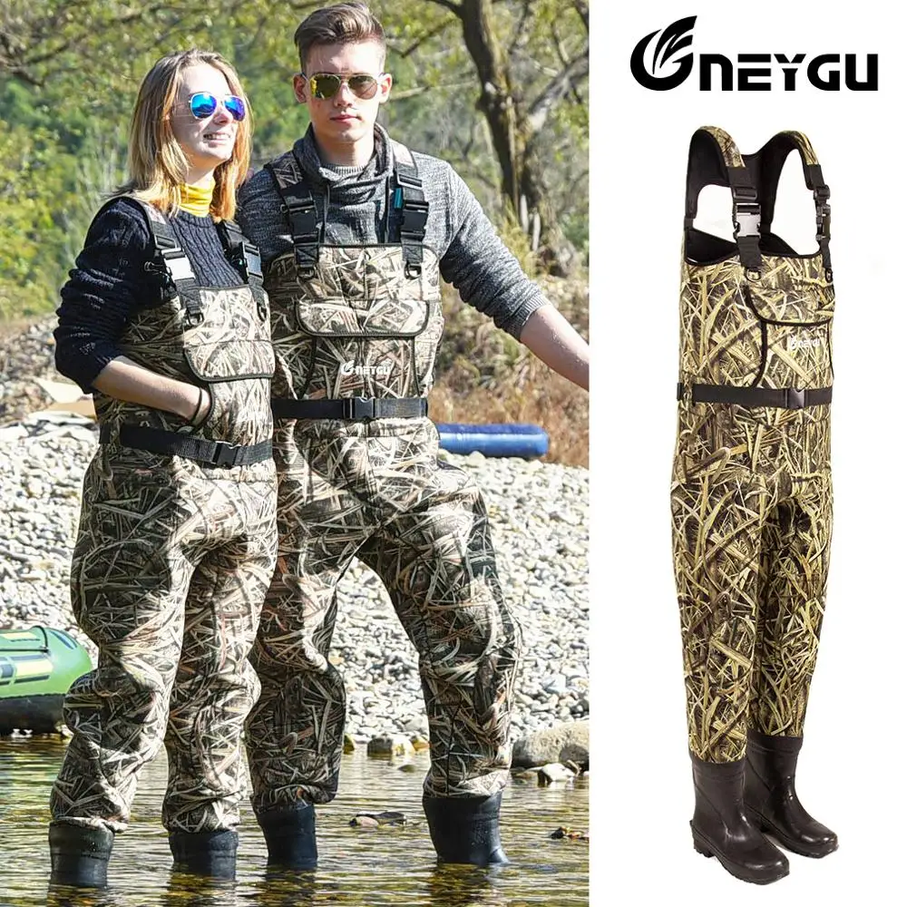 NEYGU 5 мм неопрен водонепроницаемый изолированный тепловой груди wader с резиновой сапоги для рыбалки, охоты и аварийного наводнения