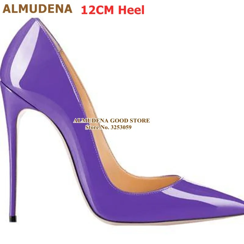 dark purple 12cm ALMUDENA/брендовые туфли-лодочки на шпильке 12, 10, 8 см модельные туфли из лакированной кожи дизайнерские свадебные туфли с острым носком на тонком каблуке размер 45 - Цвет: dark purple 12cm