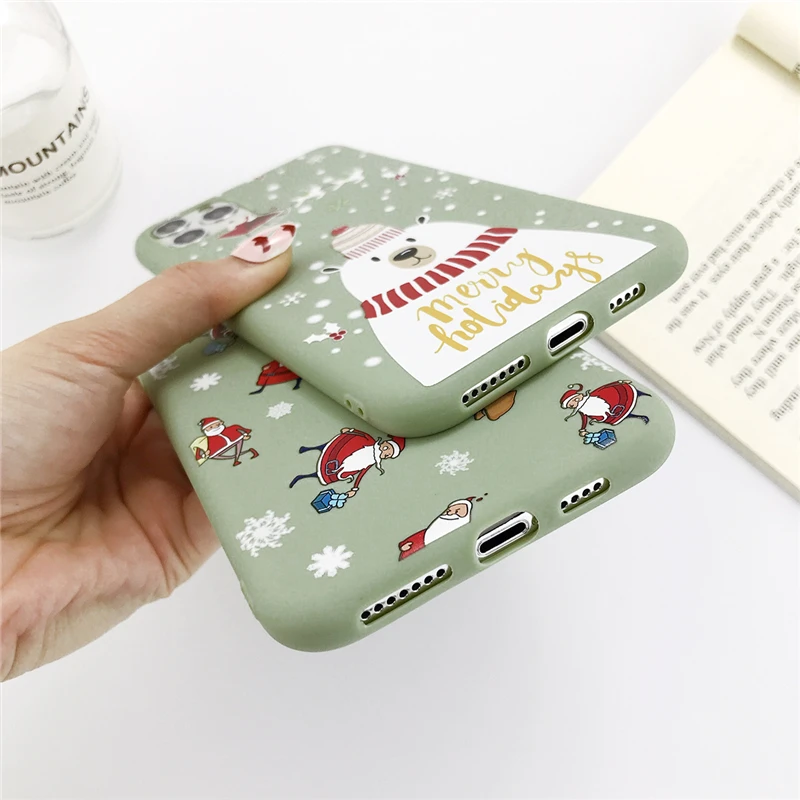 

Lovebay Cute Christmas Santa Claus Phone Case For iPhone 11 Pro Max X XR XS Max 6 6S 7 8 Plus SE 2020 5 5S Green Soft Back Cover