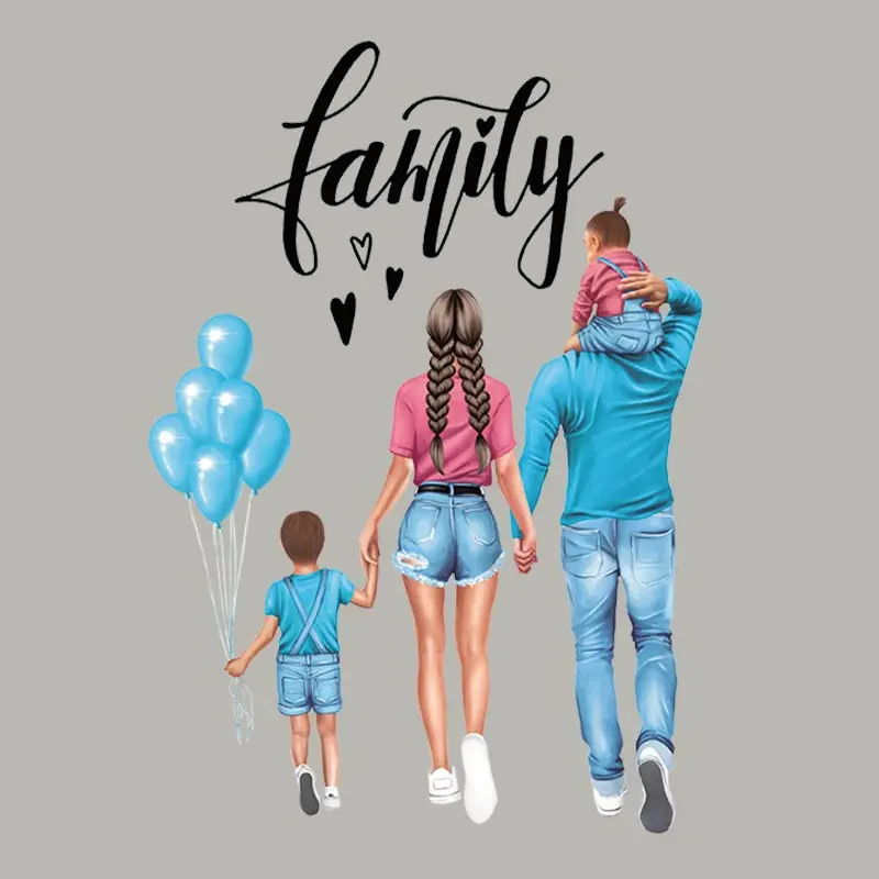 Семейные патчи с узором для одежды аппликация теплопередача Diy виниловые