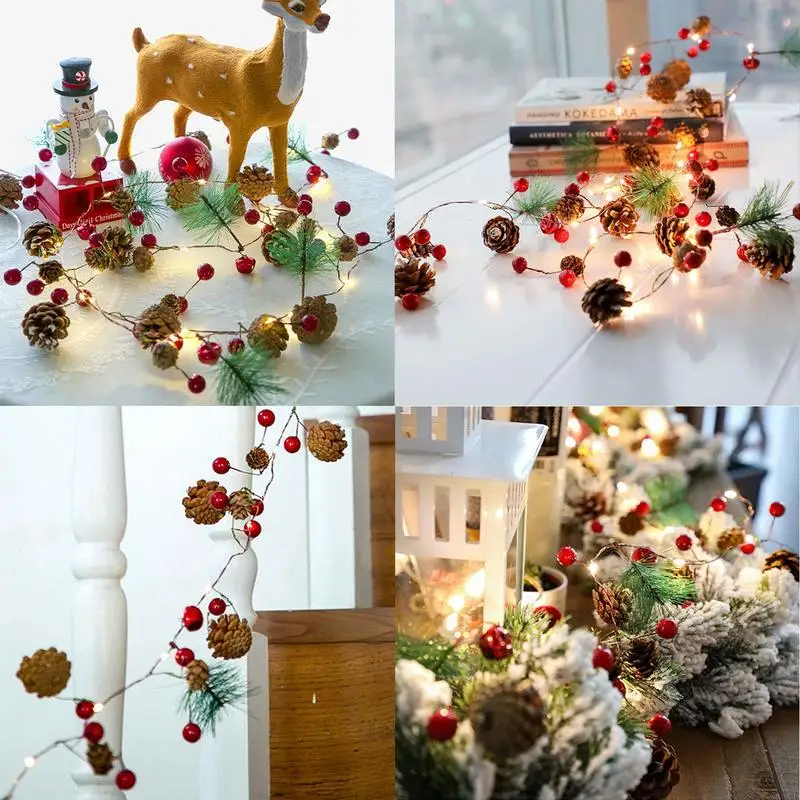 Рождественская светодиодная гирлянда с светильник кой s Pinecone Deer Tree праздничное