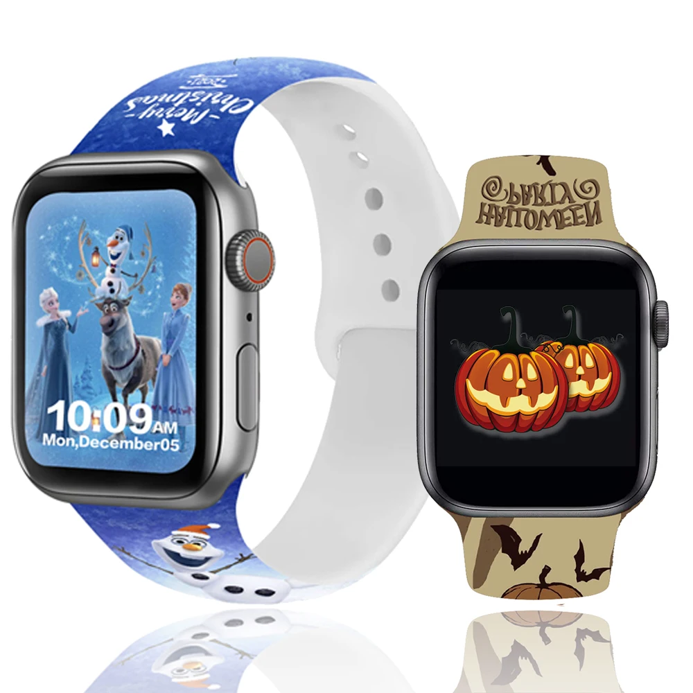 

Christmas Silicone Strap For Apple Watch band 45mm 41mm 44mm 40mm 42mm 38mm Halloween Rubber Bracelet for iwatch 7 SE 6 5 4 3 2