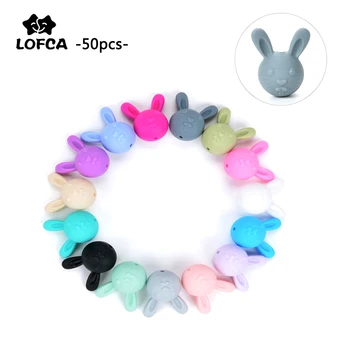 สร้อยข้อมือ LOFCA 50pcs กระต่ายลูกปัดซิลิโคน BPA ฟรีซิลิโคนเกรดอาหาร Teethers สัตว์กระต่ายลูกปัด Teething สร้อย...