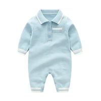 spring and autumn baby boy clothes toddler solid color knitted romper 0 24m turn down collar long sleeve covered button jumpsuit
