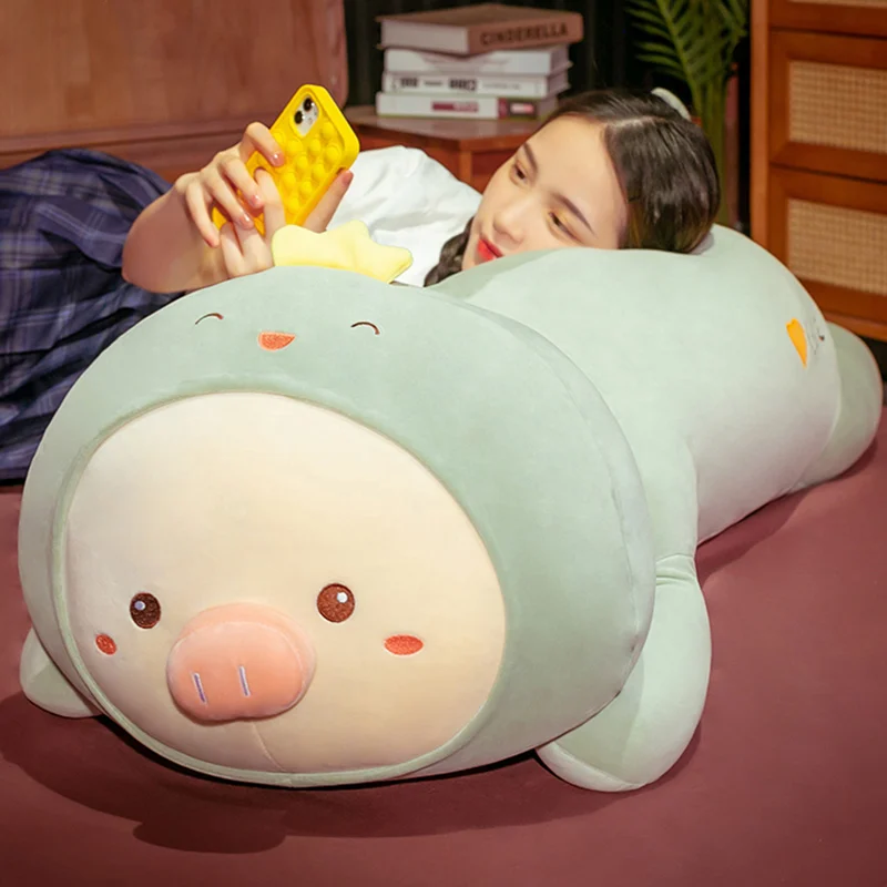 Kawaii Fat Pig Turn to Dinosaur Husky Rabbit & Bear Dolls Lovely Long Pillow Sleeping Cushion Stuffed for Children Girl 60-100cm